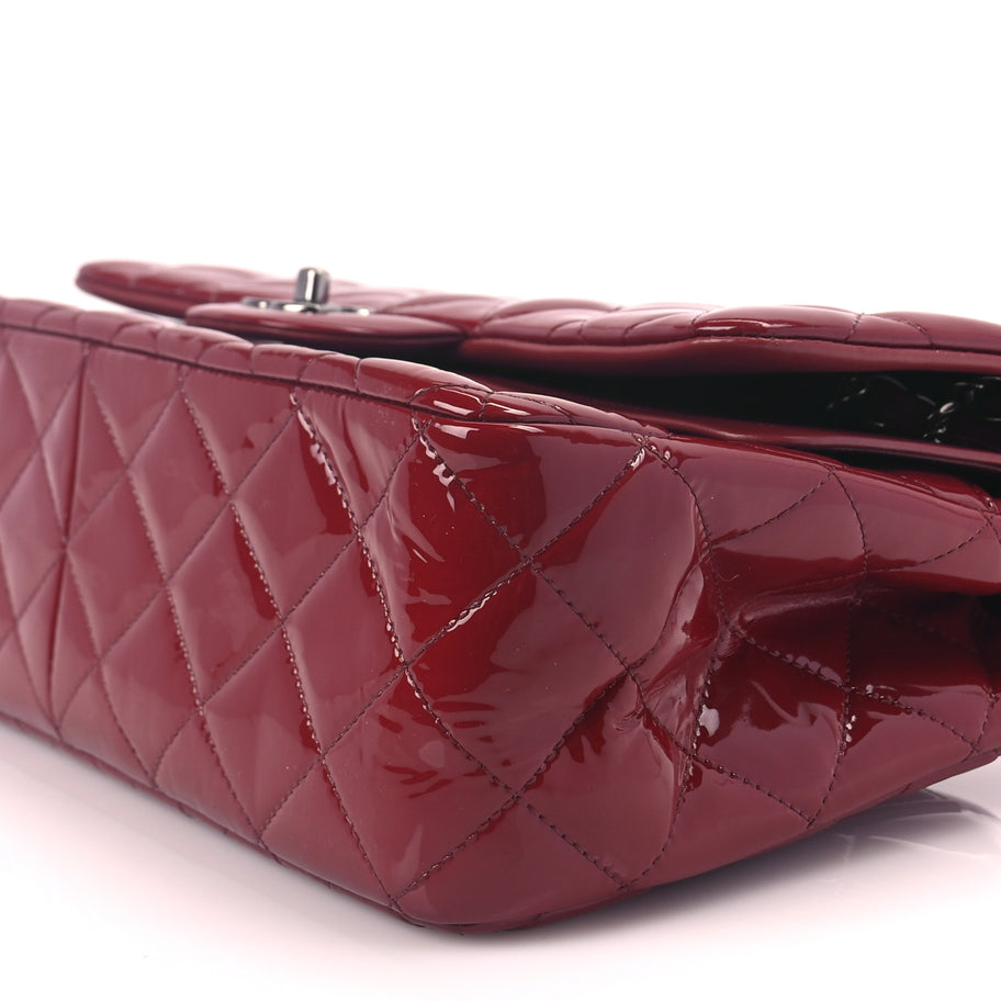 Chanel Patent Quilted Jumbo Double Flap Dark Red Image 9