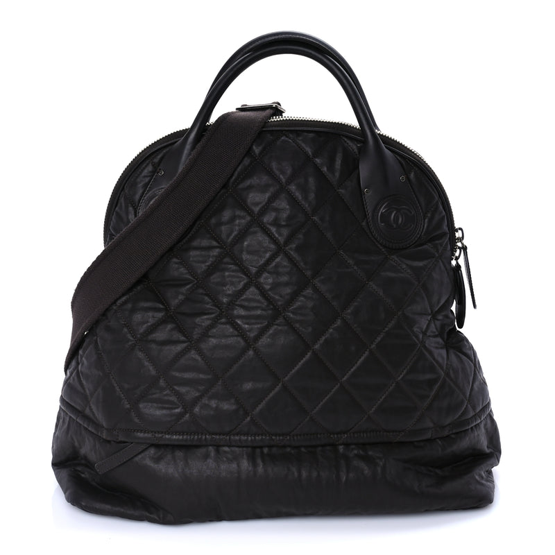  Chanel Coated Canvas Quilted Large Garment Travel Bag Brown