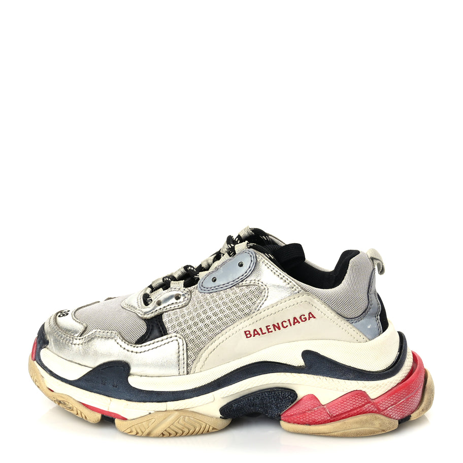 Balenciaga Mesh Nubuck Womens Triple S Sneakers 38 Black Argent Image 1