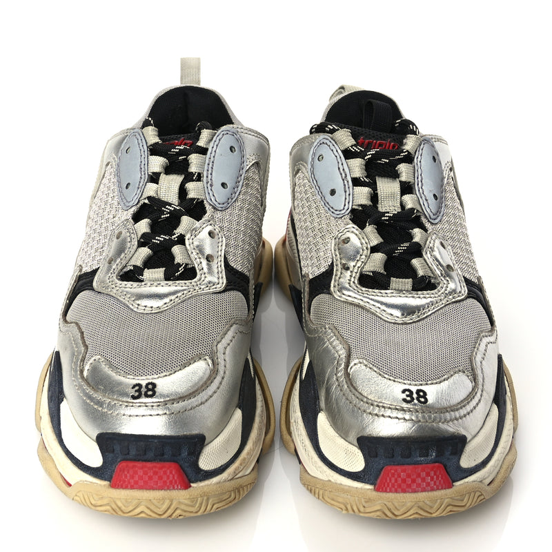  Balenciaga Mesh Nubuck Womens Triple S Sneakers 38 Black Argent