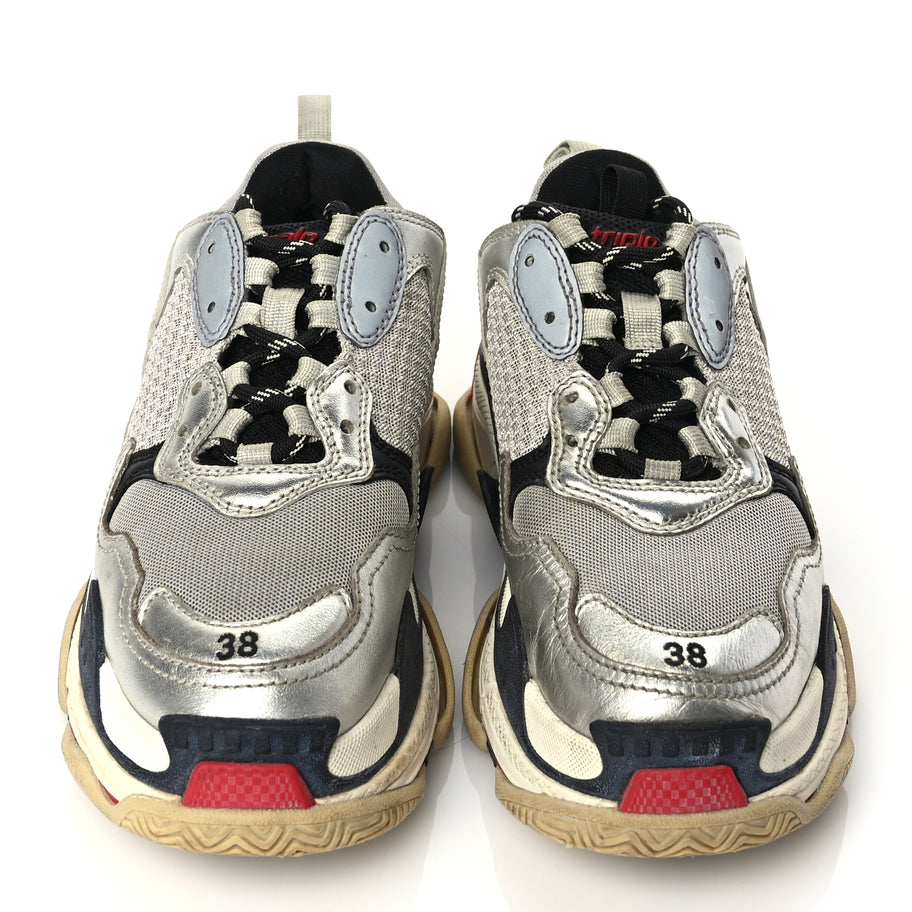 Balenciaga Mesh Nubuck Womens Triple S Sneakers 38 Black Argent Image 2
