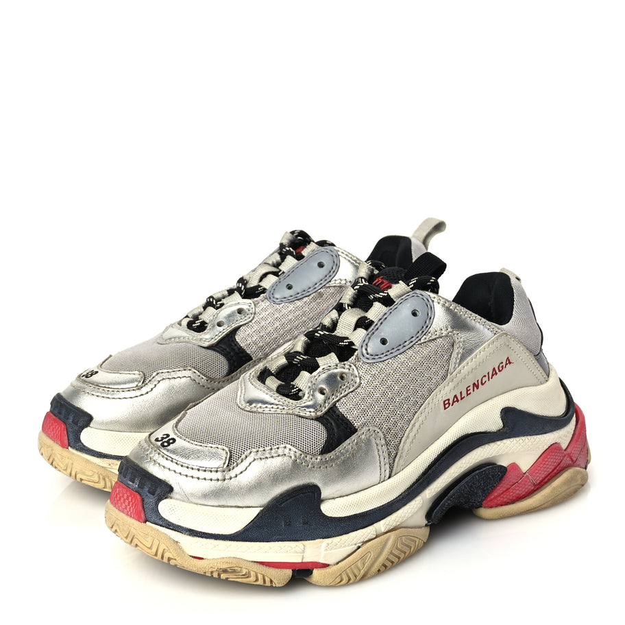 Balenciaga Mesh Nubuck Womens Triple S Sneakers 38 Black Argent Image 3