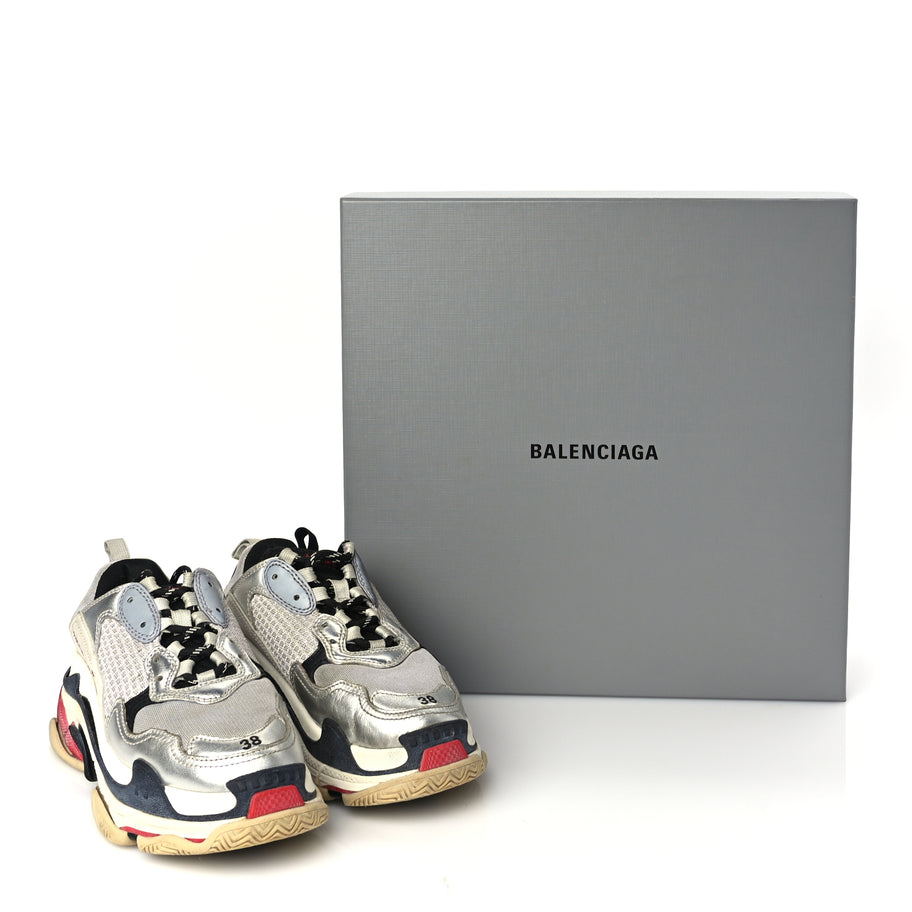 Balenciaga Mesh Nubuck Womens Triple S Sneakers 38 Black Argent Image 8