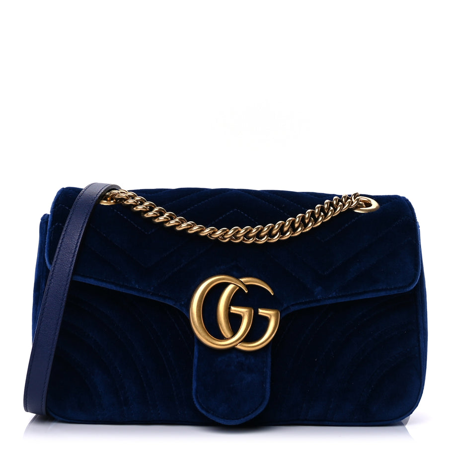 Gucci Velvet Matelasse Medium GG Marmont Shoulder Bag Cobalt Blue Image 1