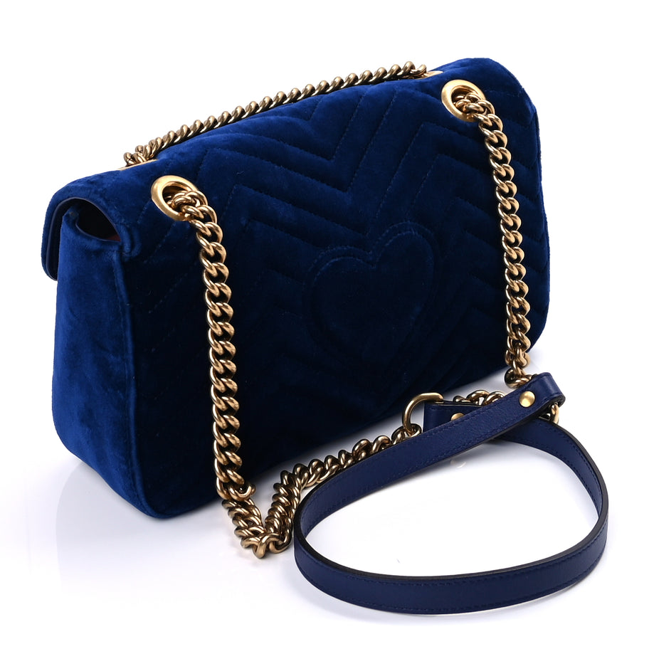 Gucci Velvet Matelasse Medium GG Marmont Shoulder Bag Cobalt Blue Image 2