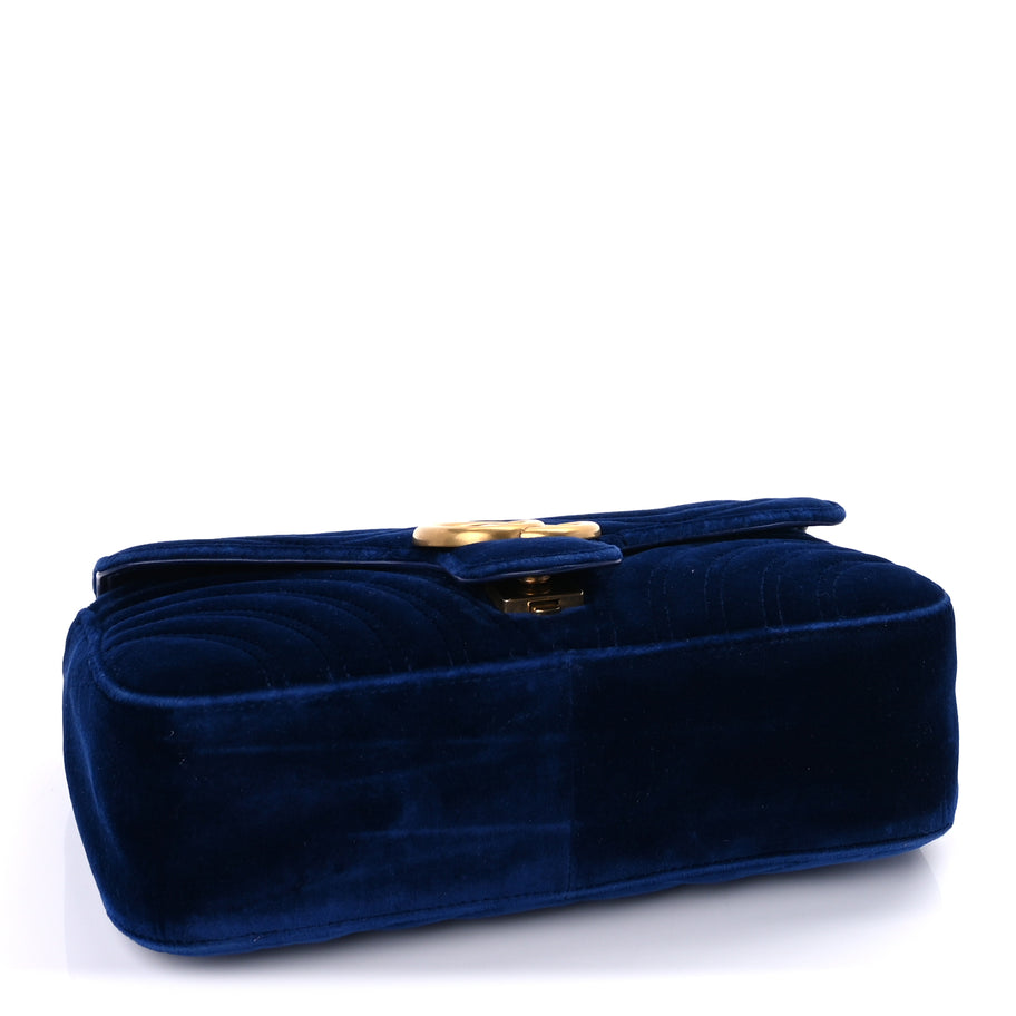 Gucci Velvet Matelasse Medium GG Marmont Shoulder Bag Cobalt Blue Image 3