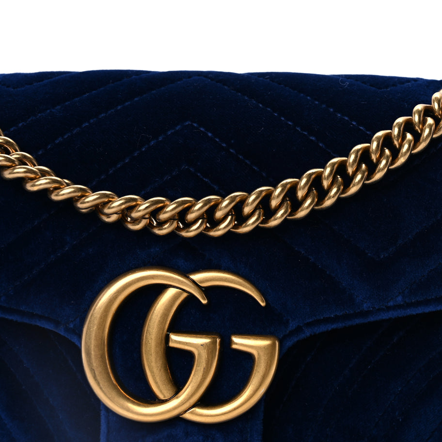 Gucci Velvet Matelasse Medium GG Marmont Shoulder Bag Cobalt Blue Image 6