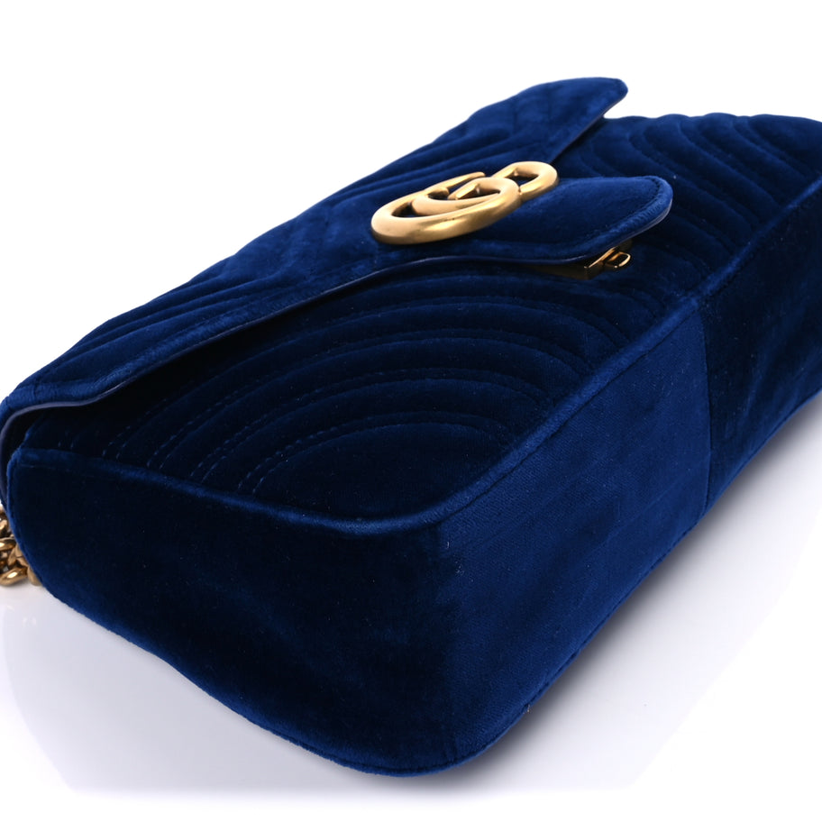 Gucci Velvet Matelasse Medium GG Marmont Shoulder Bag Cobalt Blue Image 7