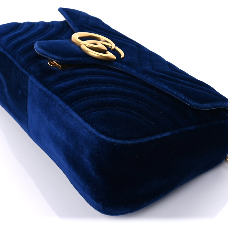 Gucci Velvet Matelasse Medium GG Marmont Shoulder Bag Cobalt Blue Image 8