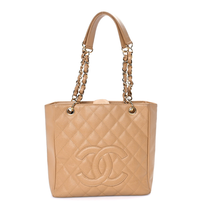  Chanel Caviar Quilted Petit Shopping Tote PST Dark Beige