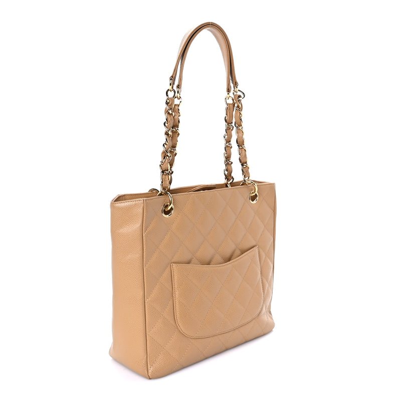  Chanel Caviar Quilted Petit Shopping Tote PST Dark Beige