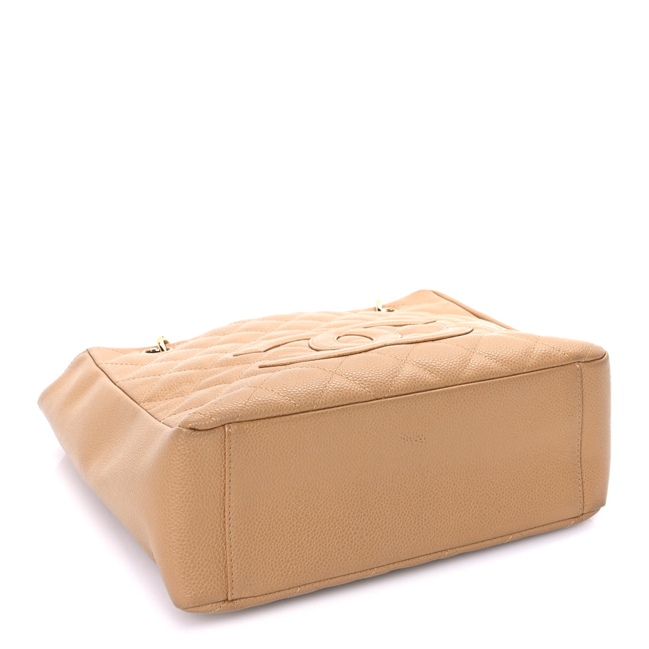 Chanel Caviar Quilted Petit Shopping Tote PST Dark Beige Image 3