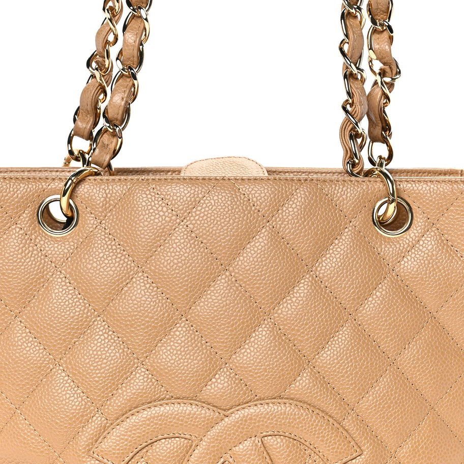 Chanel Caviar Quilted Petit Shopping Tote PST Dark Beige Image 7