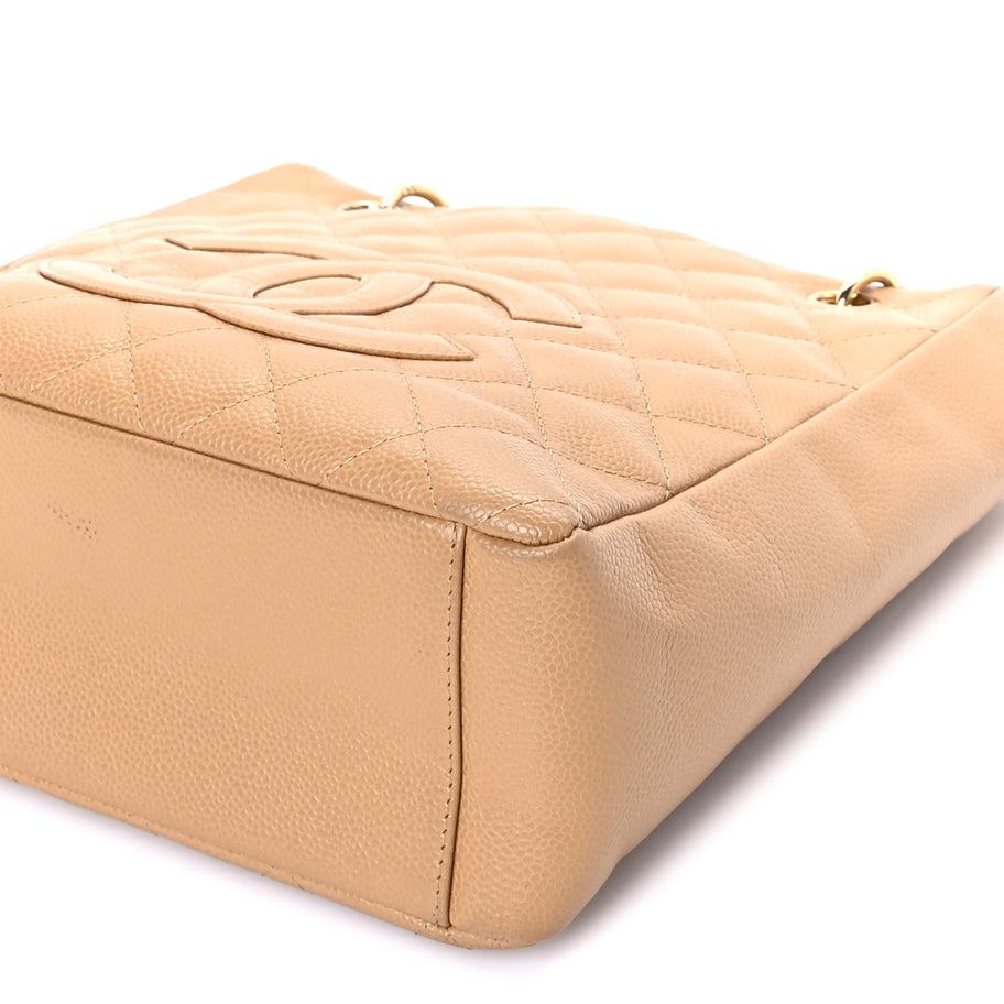 Chanel Caviar Quilted Petit Shopping Tote PST Dark Beige Image 9