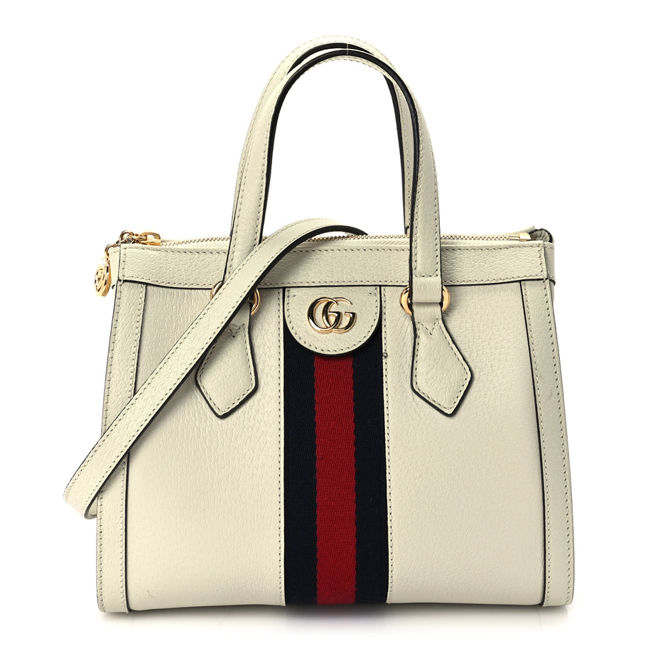 Gucci Textured Calfskin Web Small Ophidia Tote Bag Mystic White Image 1