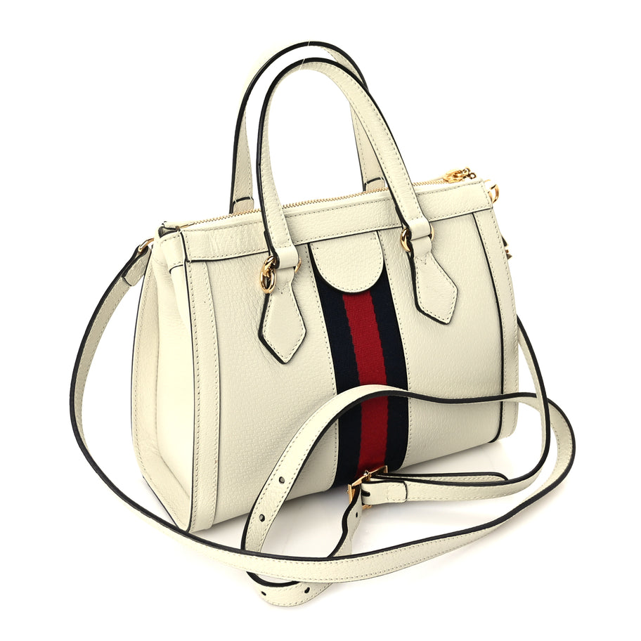 Gucci Textured Calfskin Web Small Ophidia Tote Bag Mystic White Image 2