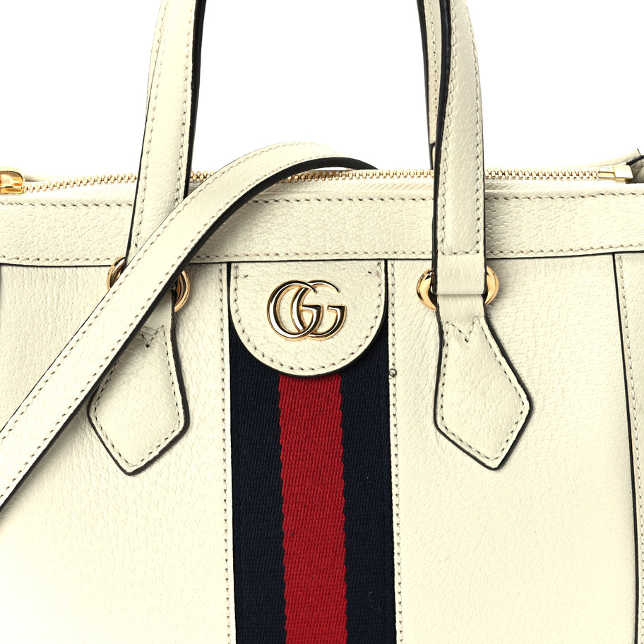 Gucci Textured Calfskin Web Small Ophidia Tote Bag Mystic White Image 6