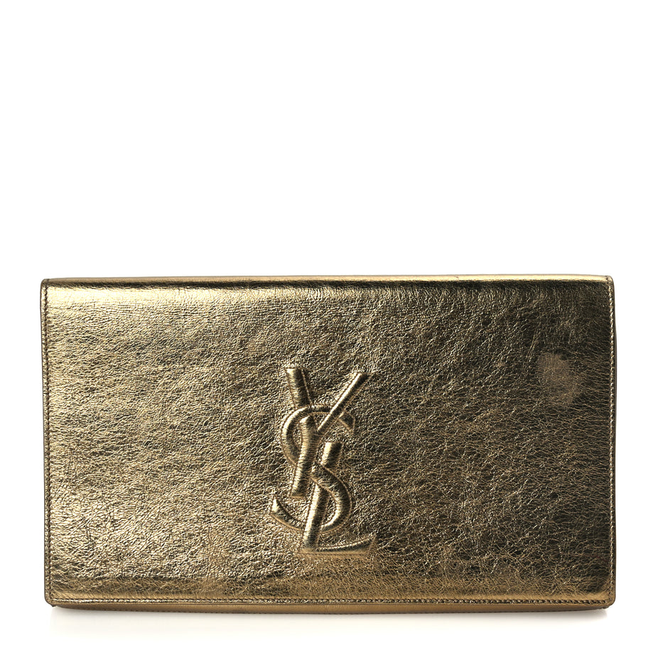 Saint Laurent Metallic Calfskin Monogram Large Belle De Jour Clutch Gold Image 1