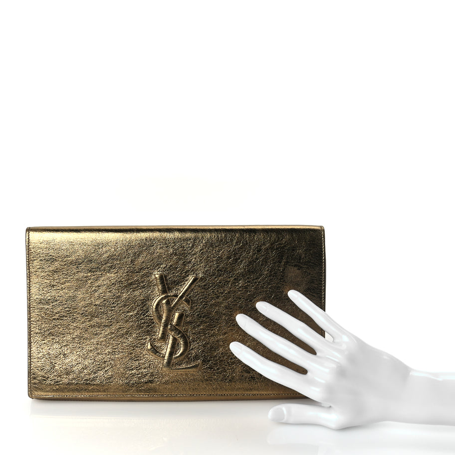 Saint Laurent Metallic Calfskin Monogram Large Belle De Jour Clutch Gold Image 2
