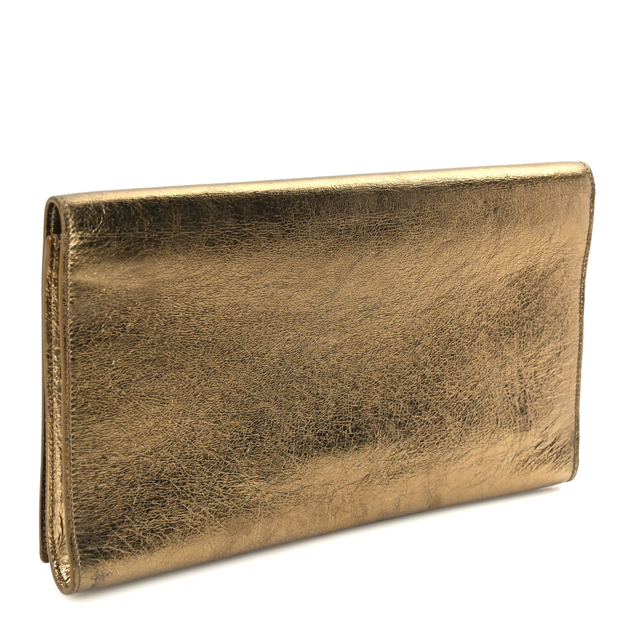 Saint Laurent Metallic Calfskin Monogram Large Belle De Jour Clutch Gold Image 3