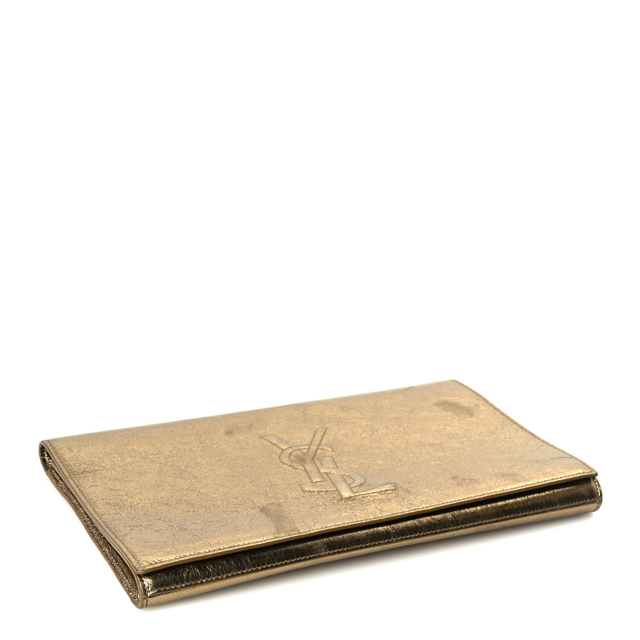 Saint Laurent Metallic Calfskin Monogram Large Belle De Jour Clutch Gold Image 4