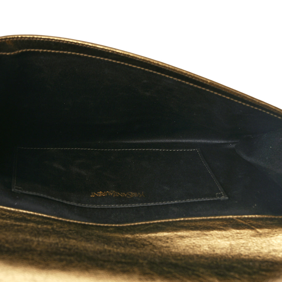 Saint Laurent Metallic Calfskin Monogram Large Belle De Jour Clutch Gold Image 5
