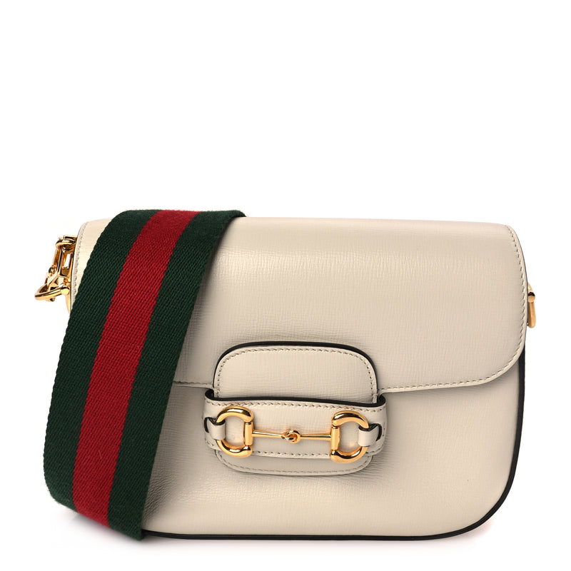  Gucci Azalea Calfskin Web Mini Horsebit 1955 Shoulder Bag Mystic White