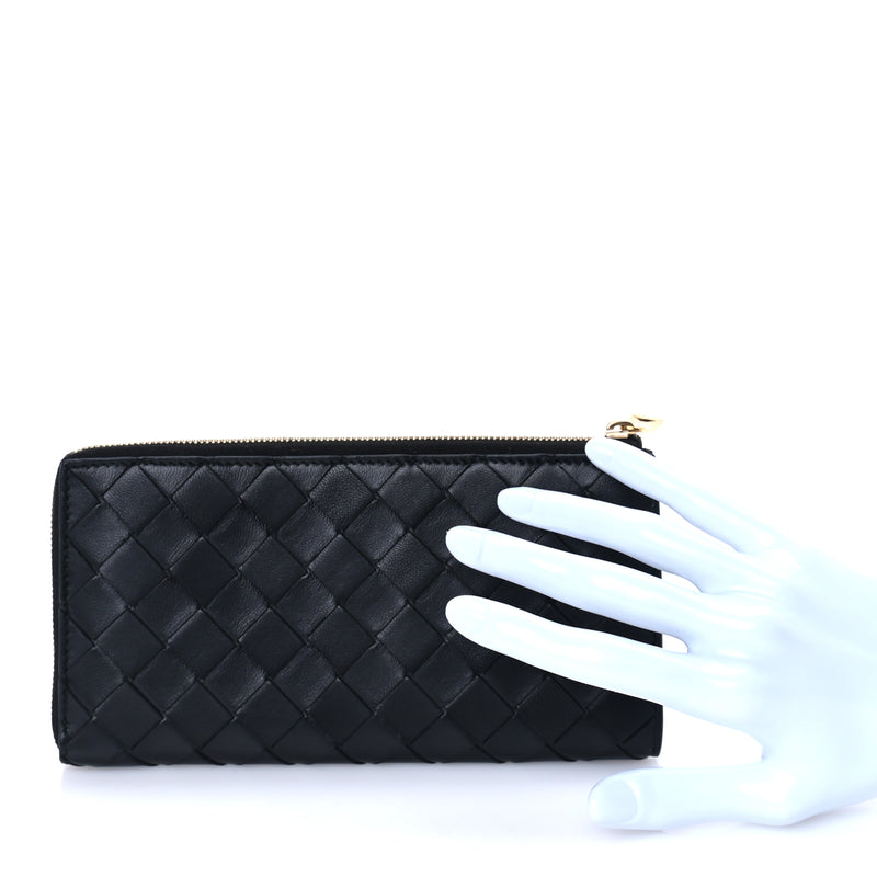  Bottega Veneta Nappa Intrecciato Zip Around Wallet Black