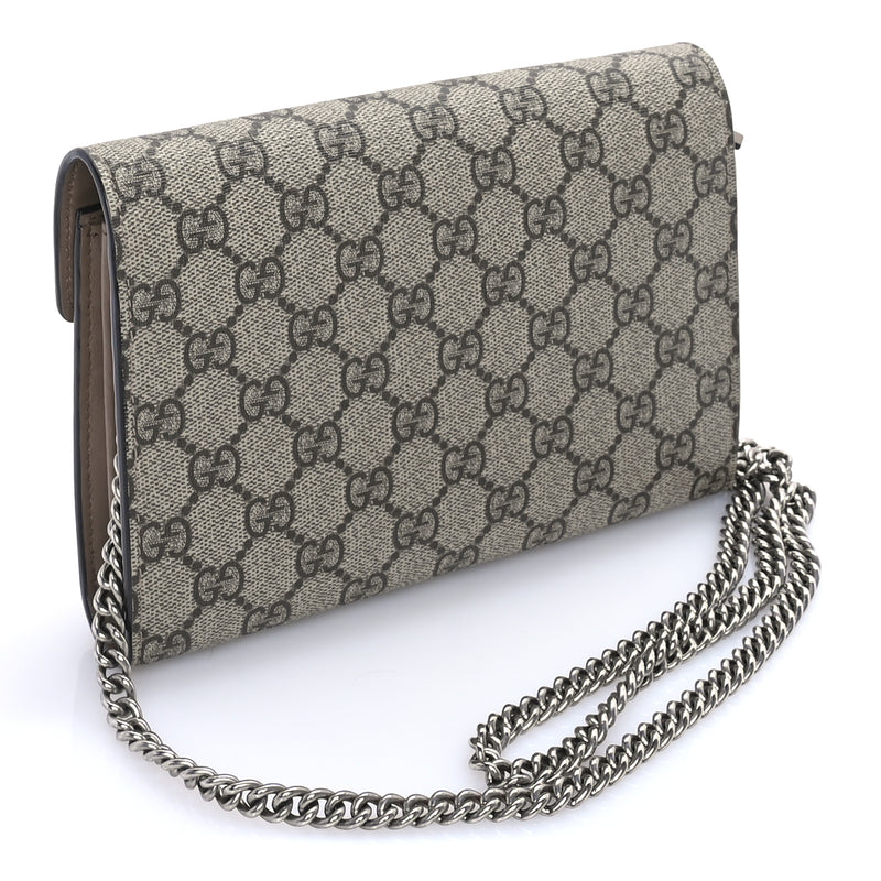  Gucci GG Supreme Monogram Mini Dionysus Chain Wallet  Beige Taupe