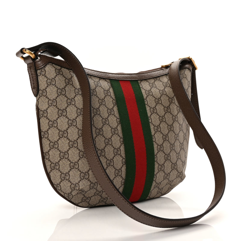  Gucci GG Supreme Monogram Web Small Ophidia Half Moon Hobo Brown