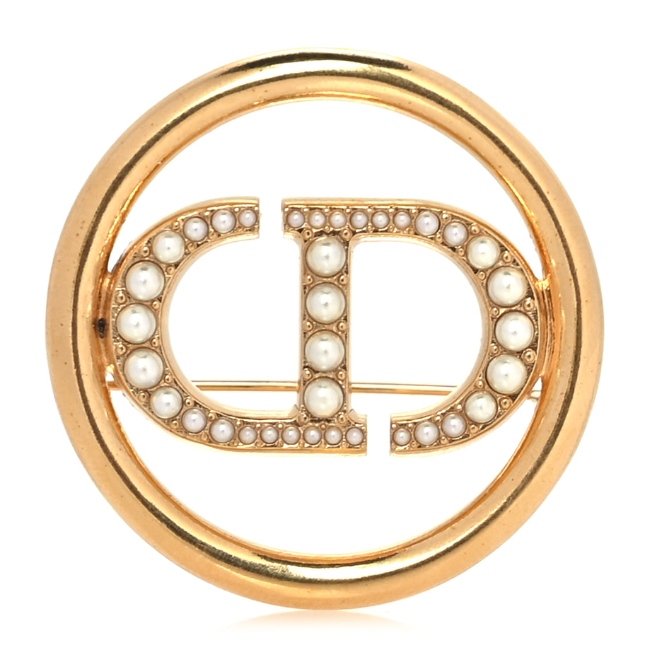 Christian Dior Metal Pearl 30 Montaigne Brooch Gold White Image 1
