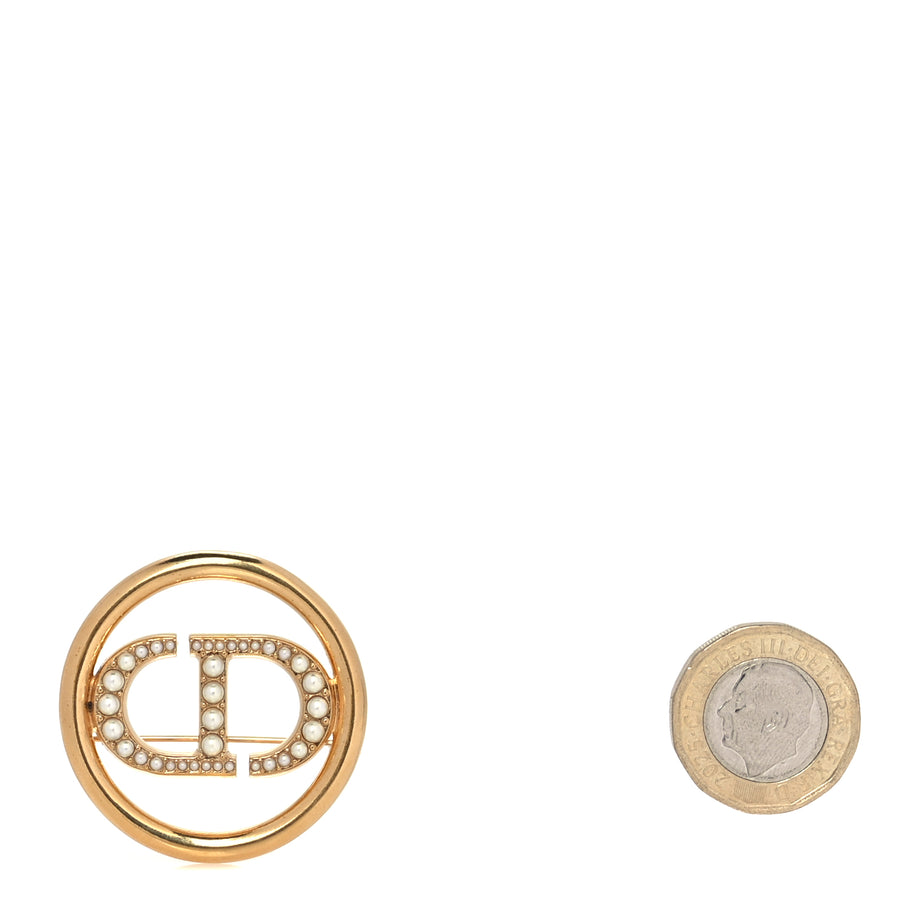 Christian Dior Metal Pearl 30 Montaigne Brooch Gold White Image 2