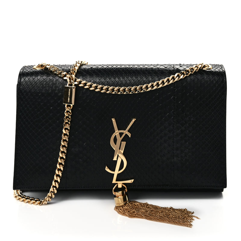  Saint Laurent Snakeskin Medium Classic Monogram Kate Tassel Satchel Black