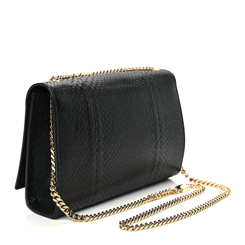  Saint Laurent Snakeskin Medium Classic Monogram Kate Tassel Satchel Black