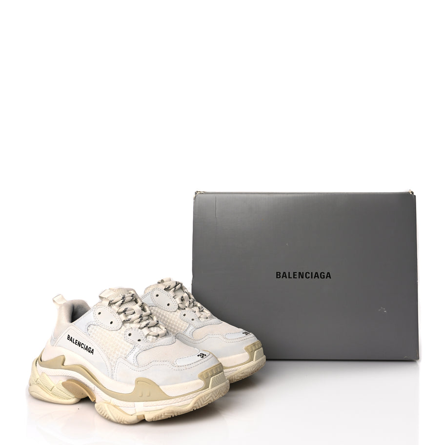 Balenciaga Fabric Mesh Womens Triple S Sneakers 38 White Image 7