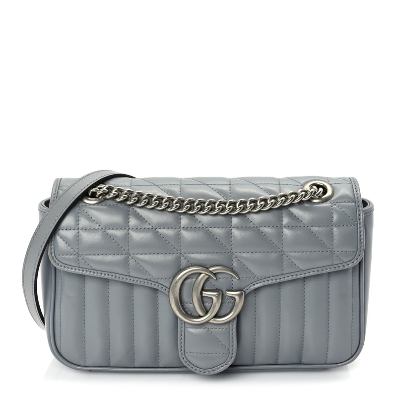  Gucci Calfskin Matelasse Aria Small GG Marmont Shoulder Bag  Deep Grey