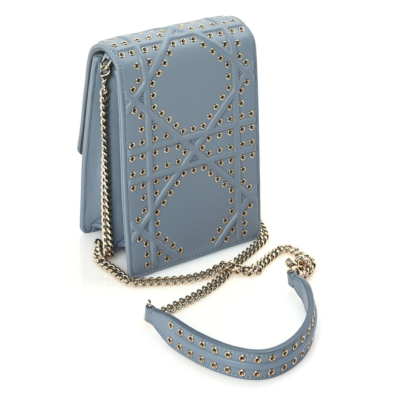  Christian Dior Lambskin Grommet Vertical Diorama Sky Blue