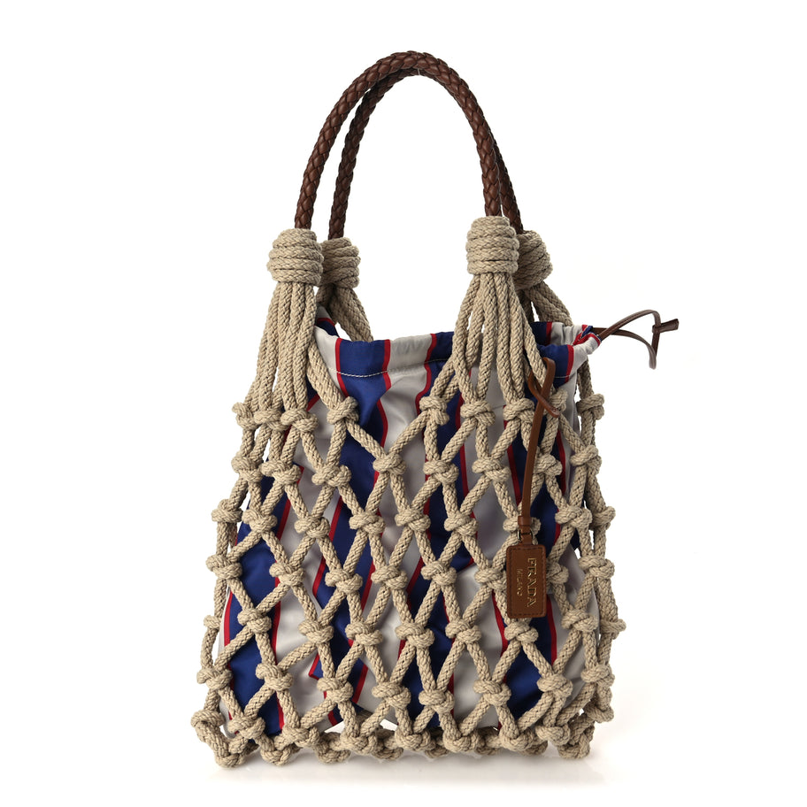 Prada Cotton Macrame Medium Noue Bag Corda Royal Image 1