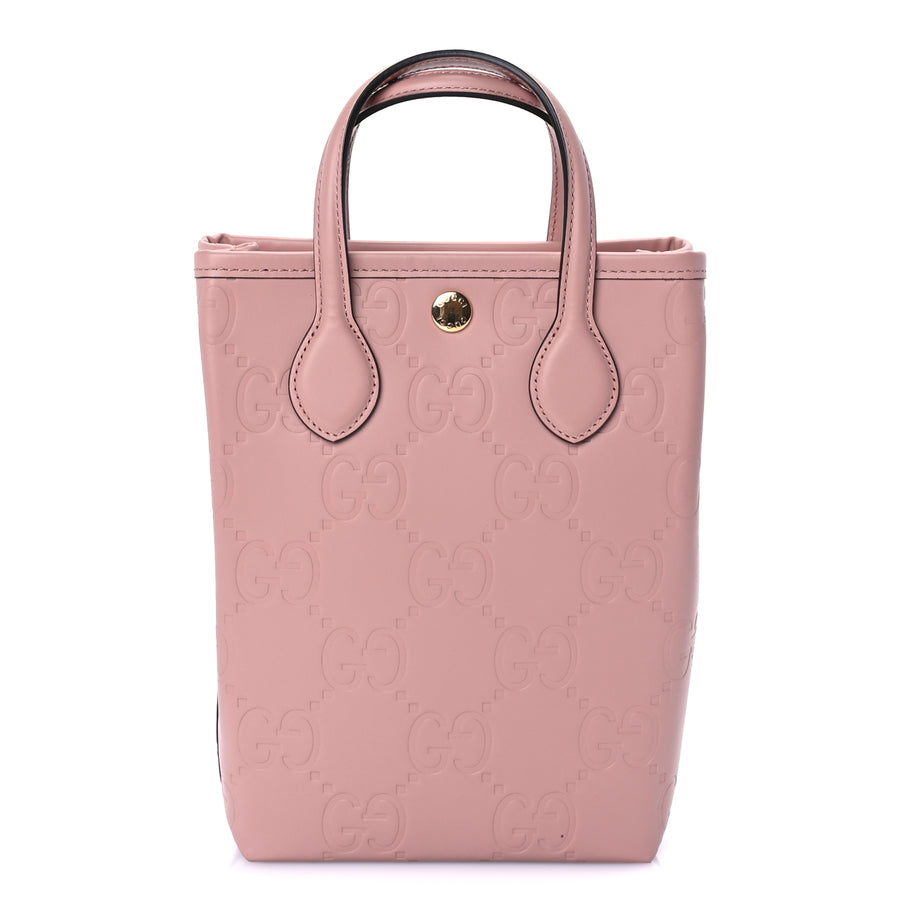 Gucci Gilbert Calfskin Jumbo GG Embossed Super Mini Tote Bag Porcelain Rose Image 1