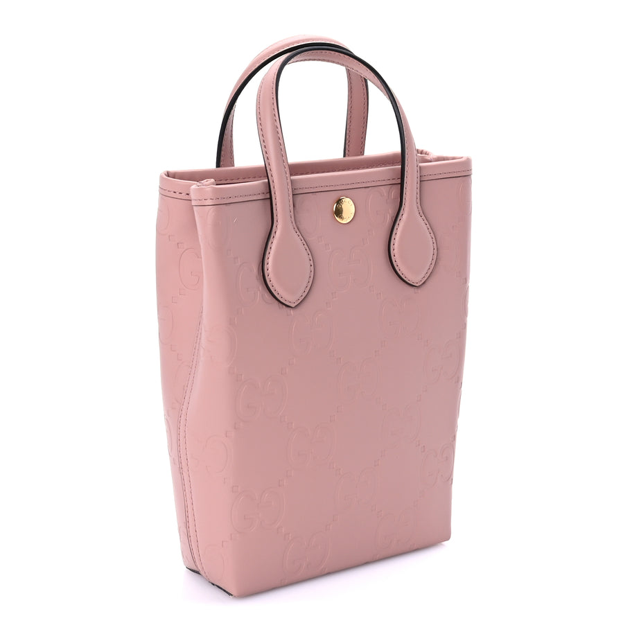 Gucci Gilbert Calfskin Jumbo GG Embossed Super Mini Tote Bag Porcelain Rose Image 2