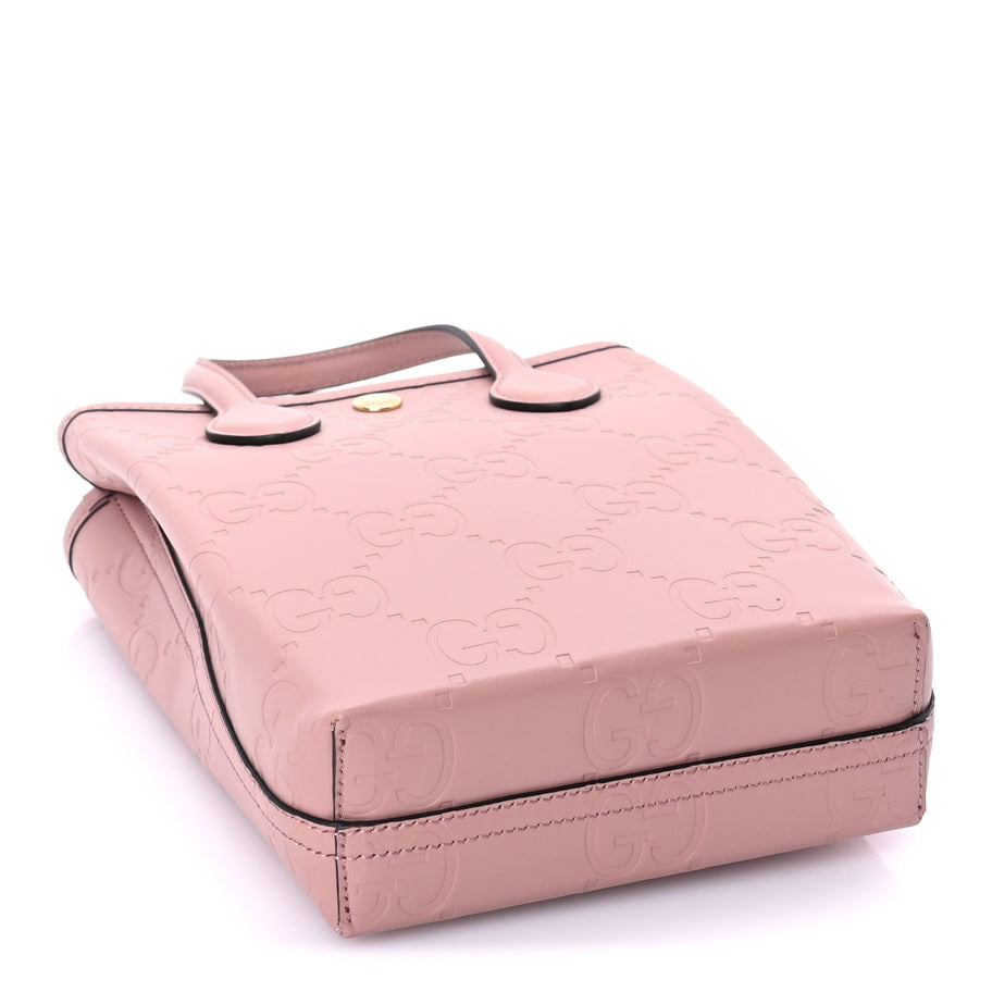 Gucci Gilbert Calfskin Jumbo GG Embossed Super Mini Tote Bag Porcelain Rose Image 3