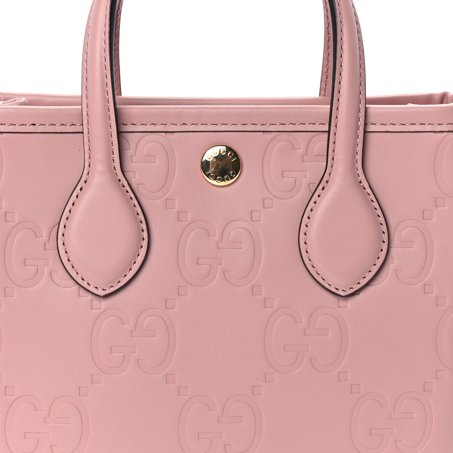 Gucci Gilbert Calfskin Jumbo GG Embossed Super Mini Tote Bag Porcelain Rose Image 6