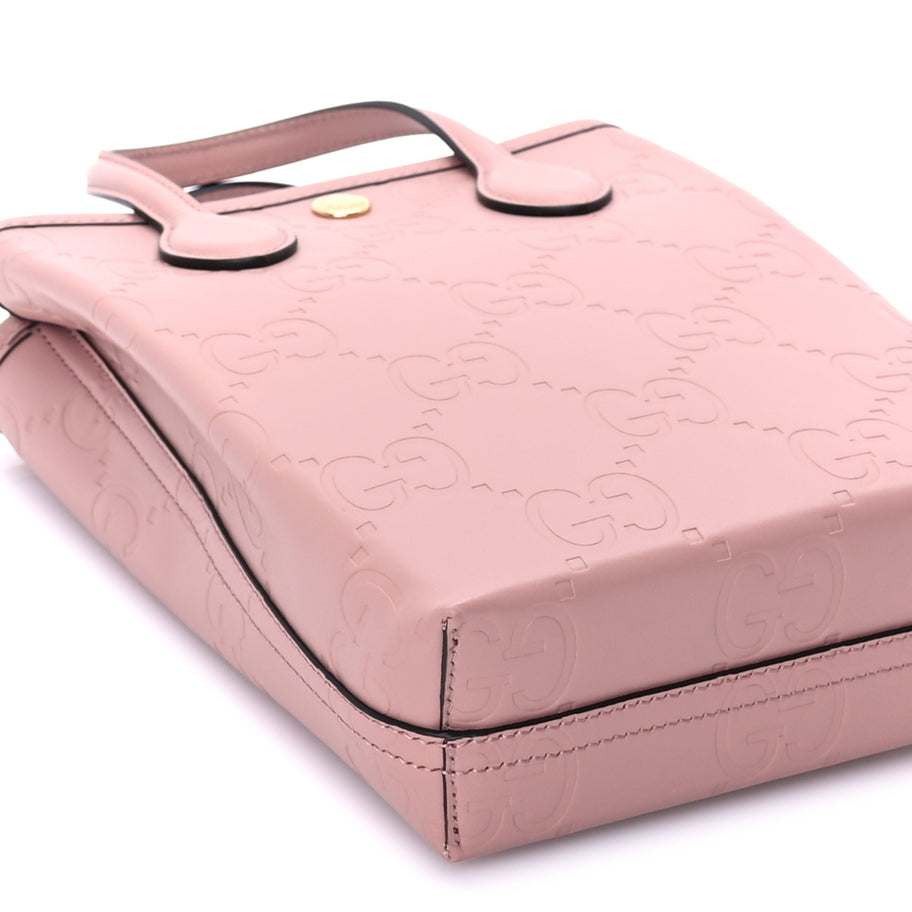 Gucci Gilbert Calfskin Jumbo GG Embossed Super Mini Tote Bag Porcelain Rose Image 7