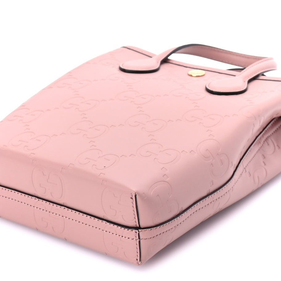 Gucci Gilbert Calfskin Jumbo GG Embossed Super Mini Tote Bag Porcelain Rose Image 8