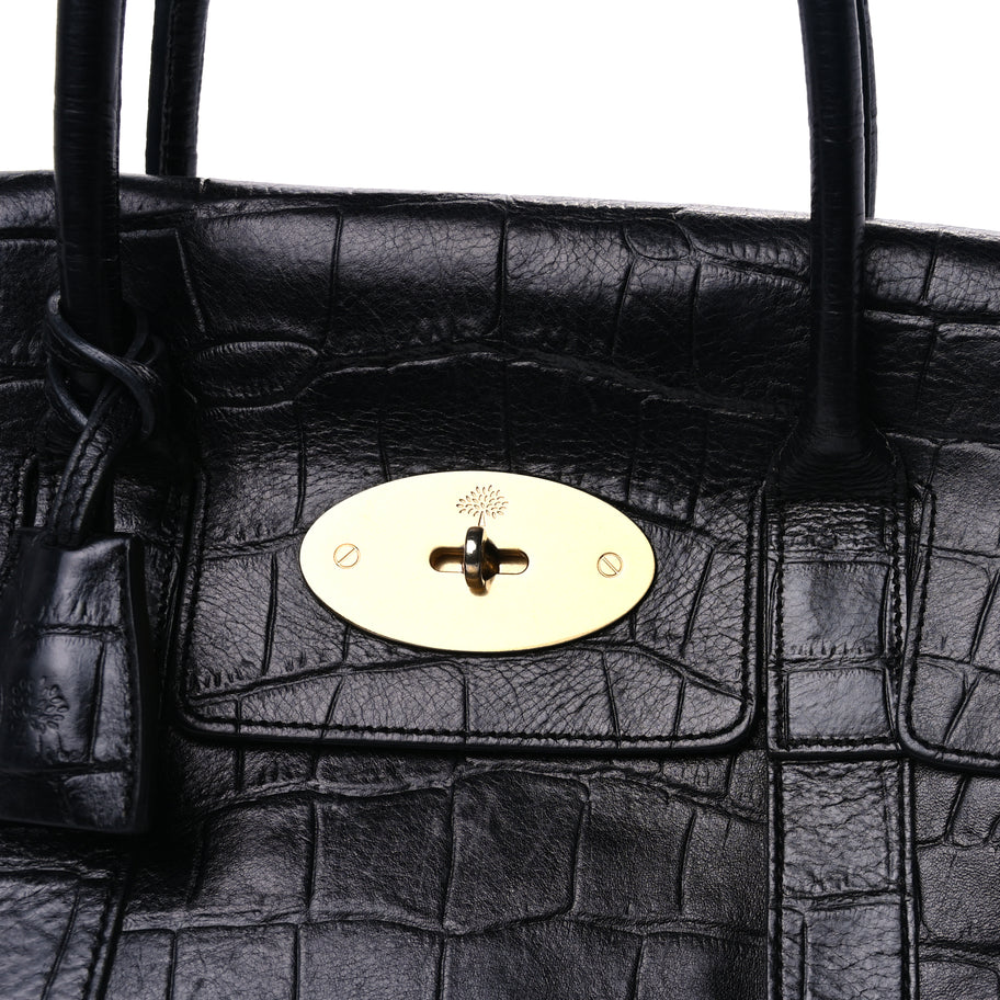 Mulberry Calfskin Crocodile Embossed Bayswater  Black Image 6