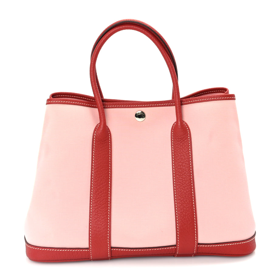 Hermes Toile Militaire Vache Country Garden Party Tote 30  Rose Sakura Rouge Duchesse Image 1