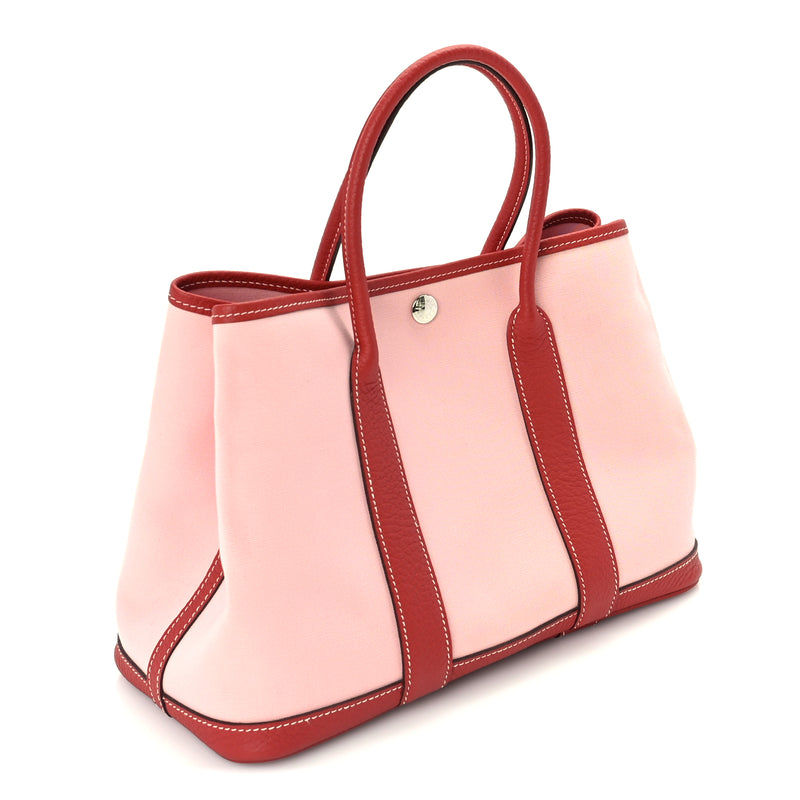  Hermes Toile Militaire Vache Country Garden Party Tote 30  Rose Sakura Rouge Duchesse