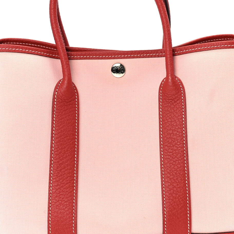 Hermes Toile Militaire Vache Country Garden Party Tote 30  Rose Sakura Rouge Duchesse Image 7