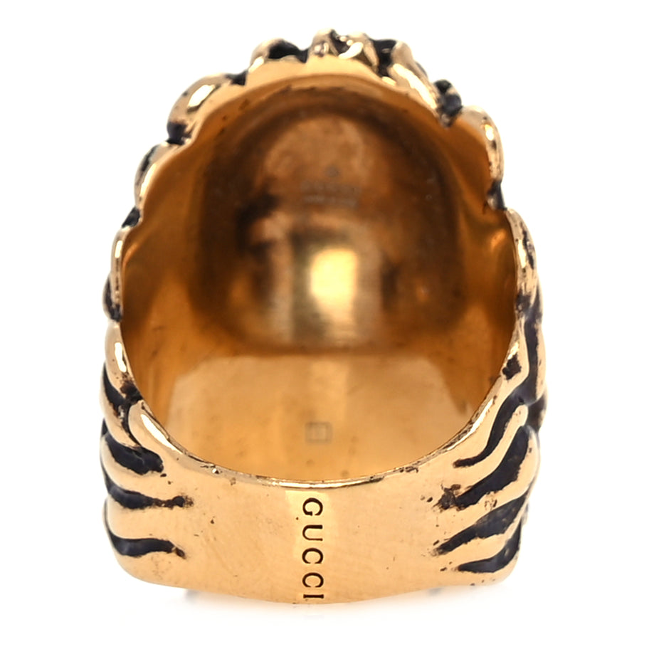 Gucci Metal Crystal Lion Head Ring 19 Black Aged Gold Image 3