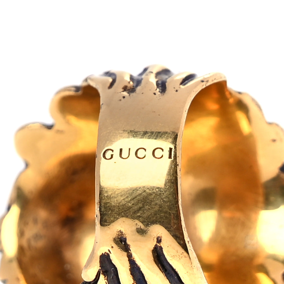 Gucci Metal Crystal Lion Head Ring 19 Black Aged Gold Image 4